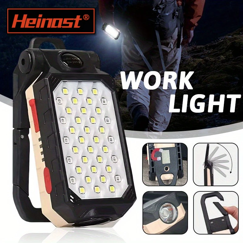 Luz de trabajo COB de 1000LM, linterna LED portátil recargable por USB, linterna de camping magnética impermeable, linterna LED potente