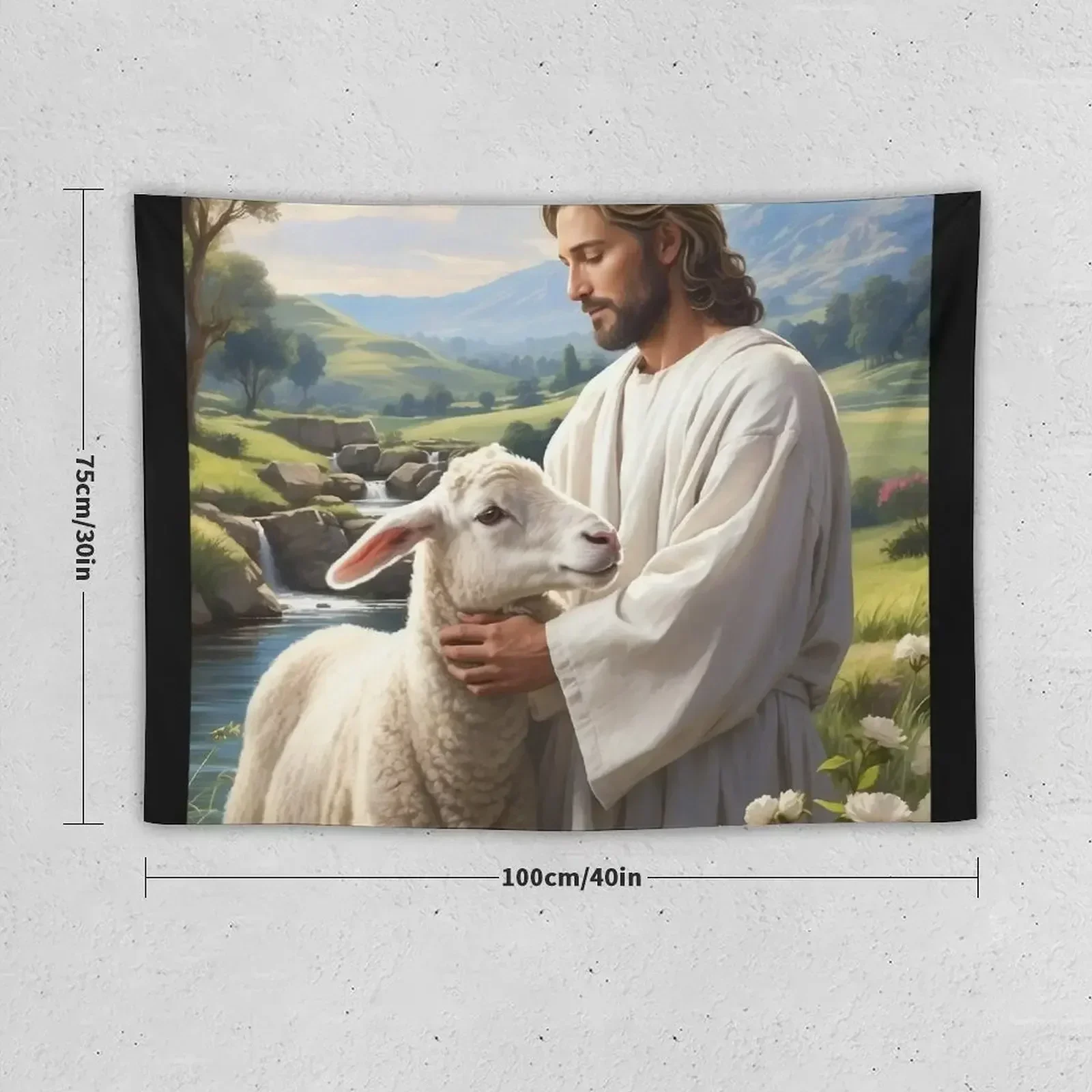 Christian Art: A Timeless Canvas Wall Art of Jesus and Lamb Tapestry Room Decorating Aesthetic Room Decor Cute Tapestry