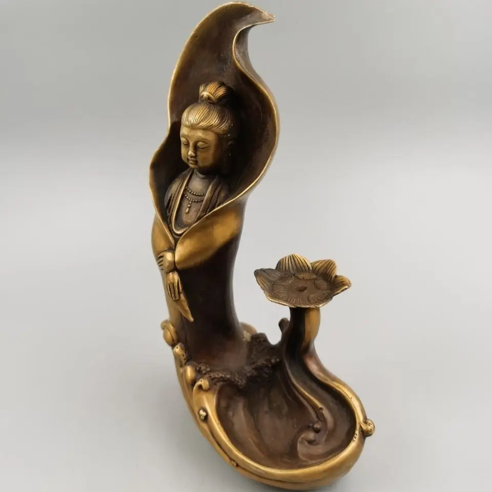 Copper standing Guanyin Reverse Incense Burner Household Decorative Ornament Zen Incense Holder Home Decoration