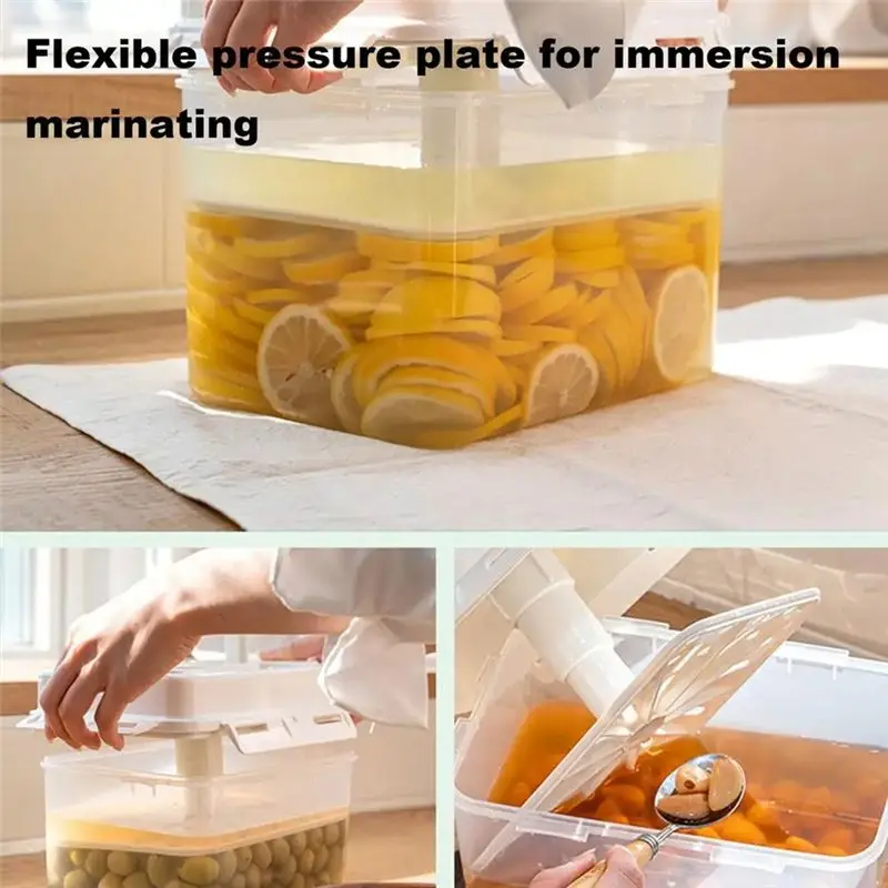 DT39 Pickle Container Rectangle Food Fermentation Storage Box, Airtight for Press Keeper with Handle for Home Kitchen, 4L