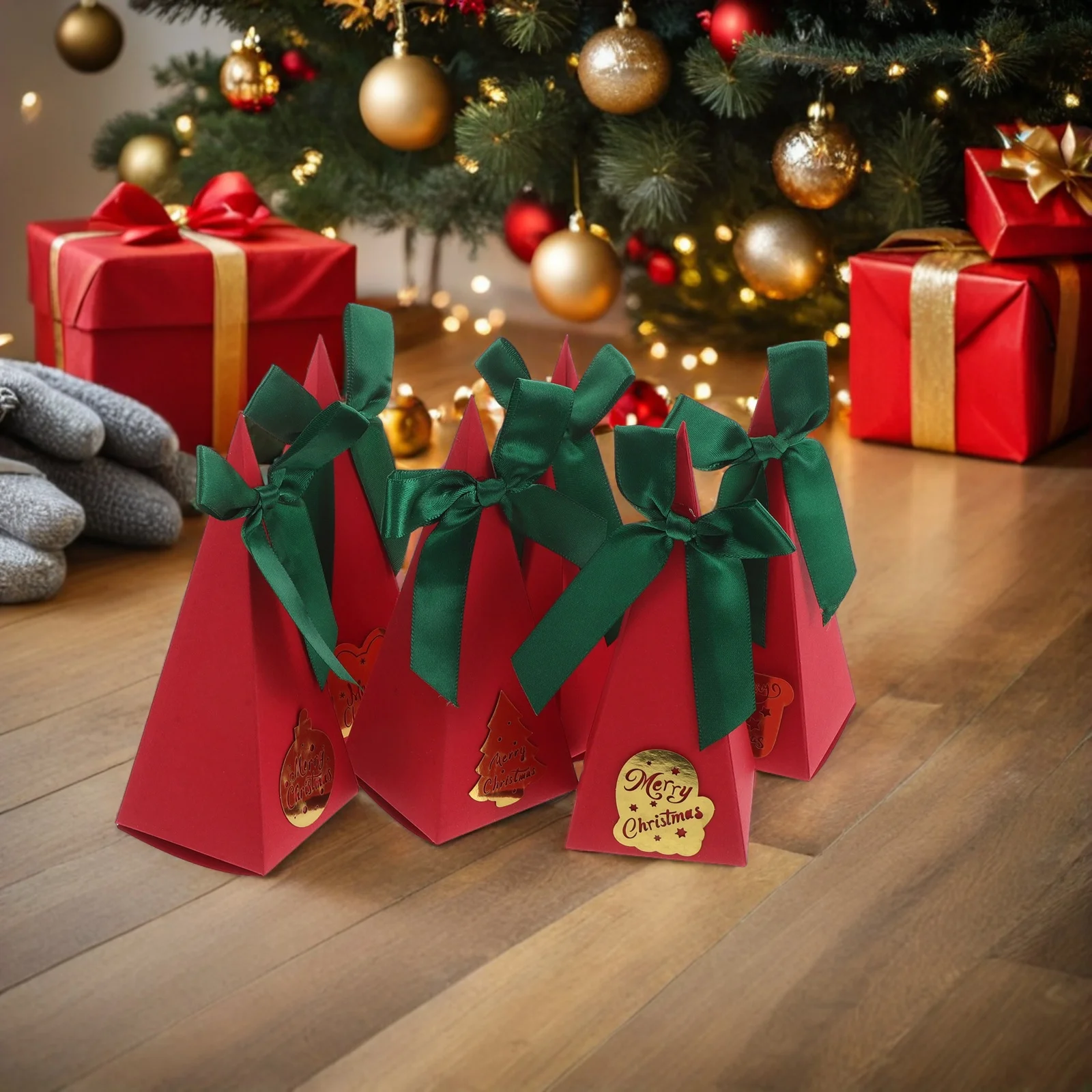30 قطعة صندوق حلوى عيد الميلاد مثلث على شكل ورقة صناديق الحلوى يطبع احتفالي بناء قوي حاويات هدايا عيد الميلاد #6