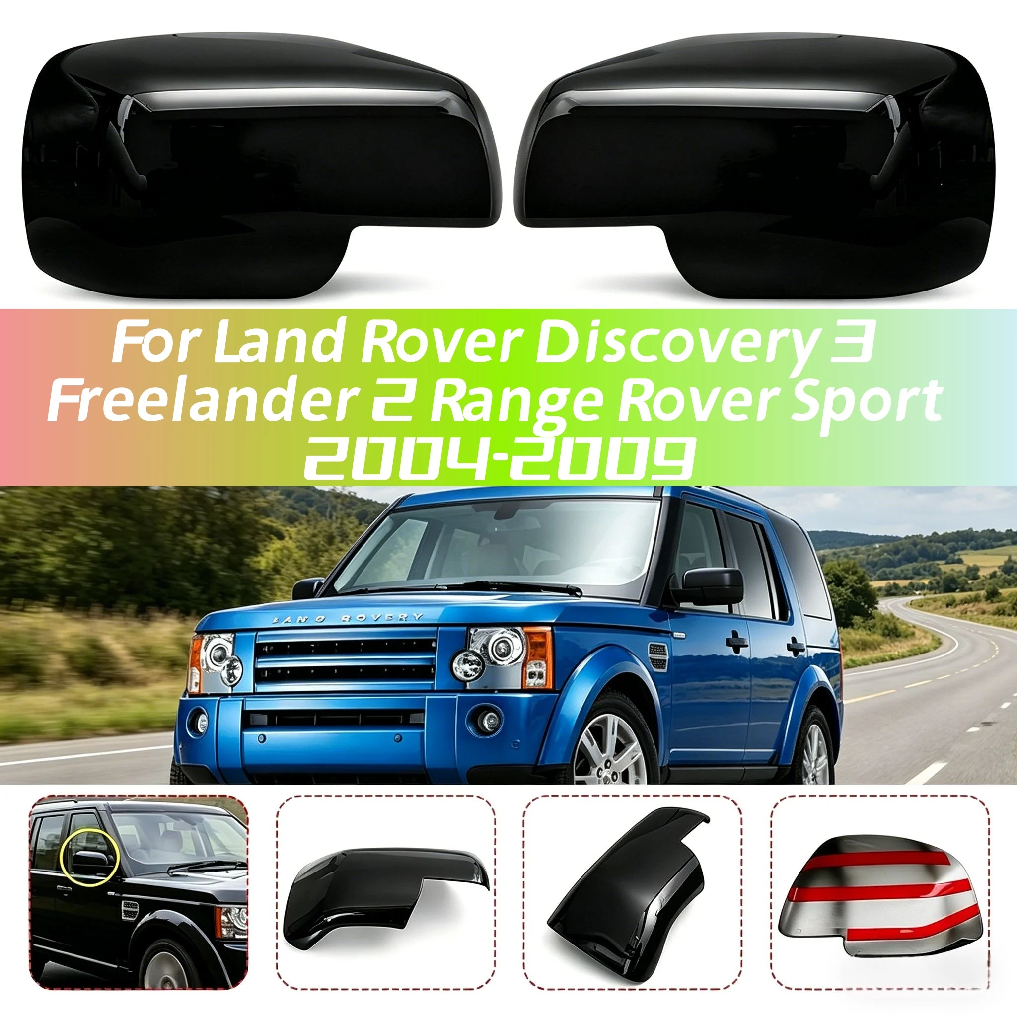 

For Land Rover Discovery 3 Freelander 2 Range Rover Sport 2004-2009 Add-On Side Door Wing Mirror Cap Cover Exterior Car