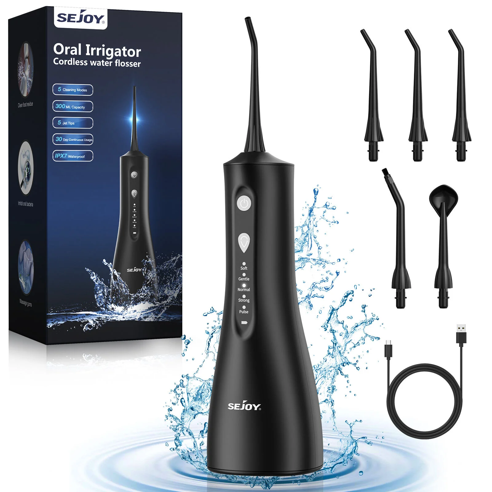 SEJOY Water Flosser Professional For Teeth, Gums, Braces, Dental Care, Electric Power With 5 Settings, 5 Tips For Multiple Users