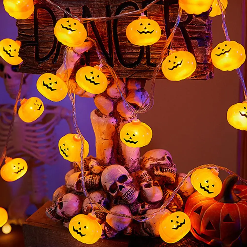 Stable Mode Halloween Lights Spooky 3d Pumpkin Halloween Light String Battery Operated Led Indoor Outdoor Decoration Easy to Use