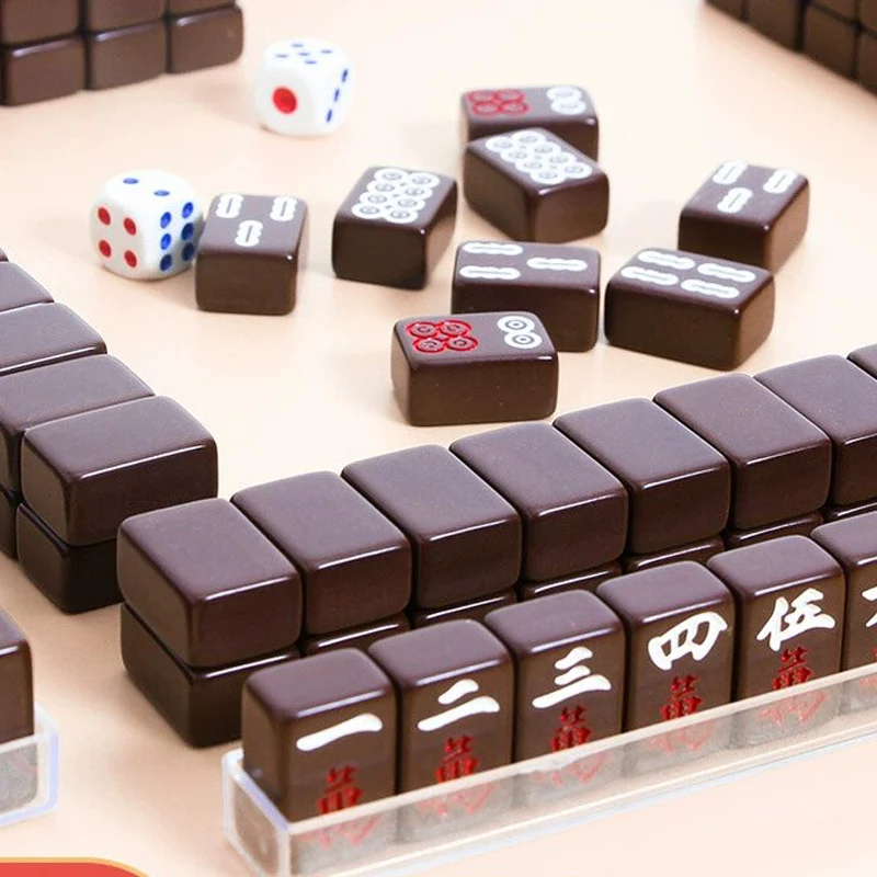 

Mini Protable Mahjong Set, 144PCS 20X14X10mm Tiles Mahjong Table Board Game, Travel Party Family Board Game