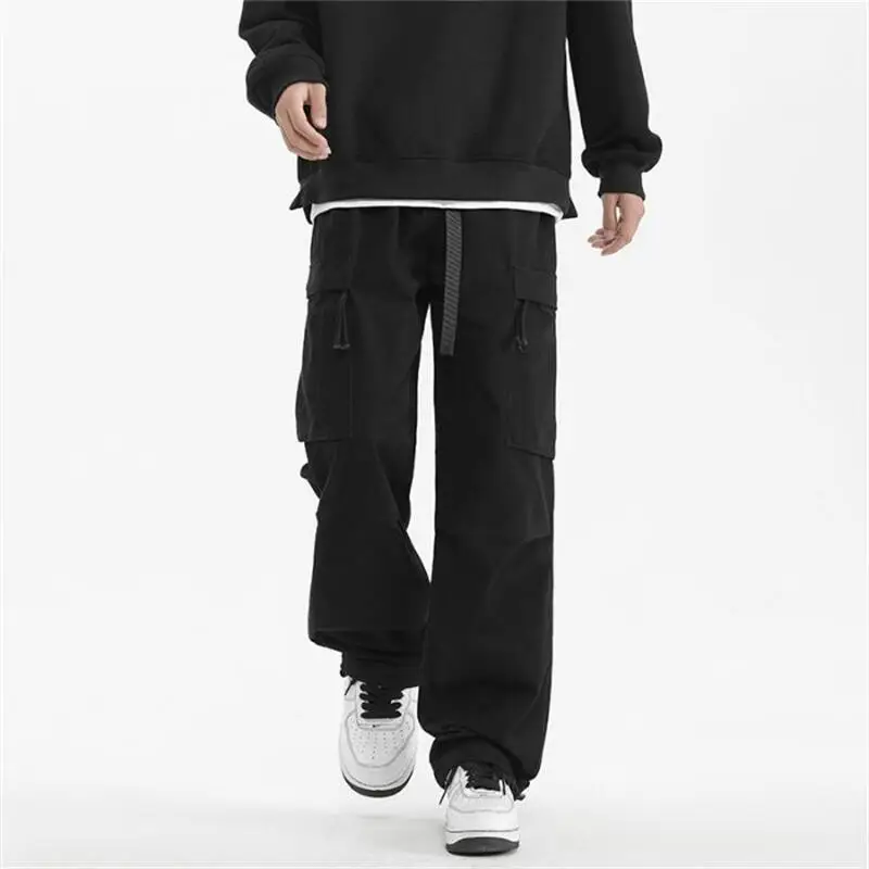 سراويل عمل من القطن الخالص للفصول الأربعة، سراويل High Street الأمريكية، سراويل رياضية وترفيهية فضفاضة متعددة الجيوب #1