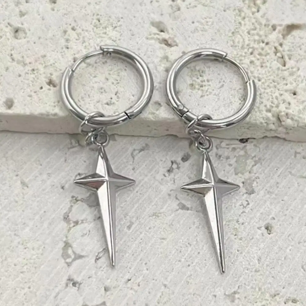 1Pair Fashionable Hip-hop Trendsetter Cross Star Pendant Ear Rings Ear Buckles and Earrings for Men and Women Body Jewelry