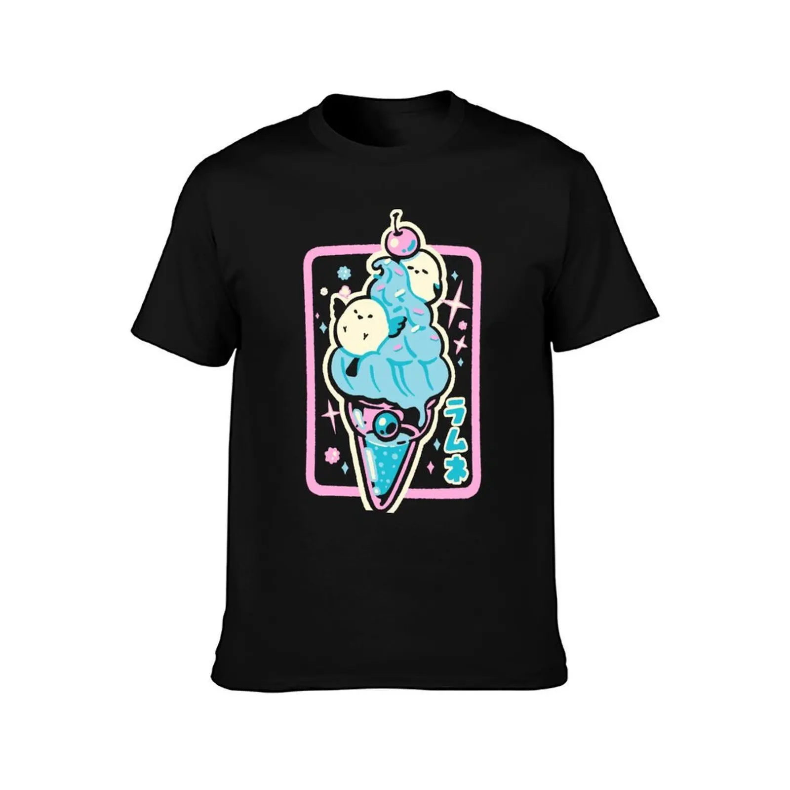 Ramune Soft Ice T-Shirt Summer Casual Cotton Tee Oversized Streetwear Tops Vintage Graphic Print Loose Fit Short Sleeve