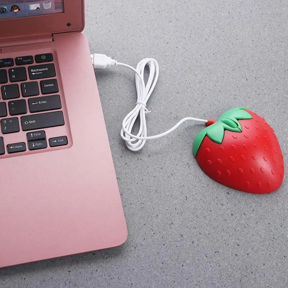 For Laptop PC Cute Ergonomic Cartoon Strawberry 800DPI USB Optical 3D Strawberry Mause Computer Mice Wired Mouse