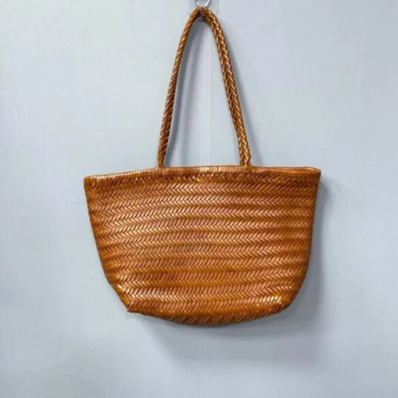 

Vintage Large size Genuine Leather Woven Shoulder Bag with Inner Bag Weaving Casual Women's Shopping Bag Tote Purse Cowhide