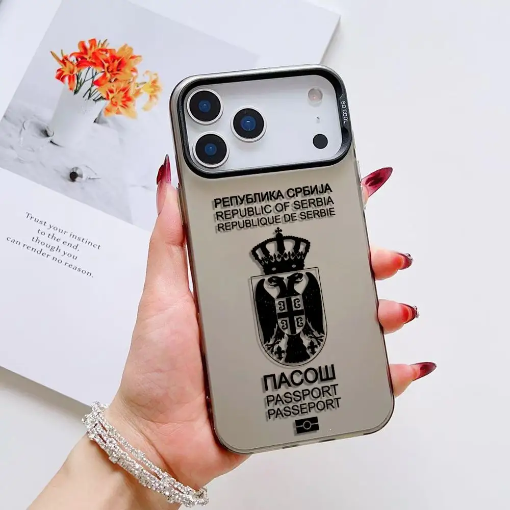 صربيا جواز السفر شعار جراب هاتف آيفون 17 16 15 14 13 12 11 برو ماكس الهواء ماتي ليزر أورورا للصدمات فوندا PIKPAKA