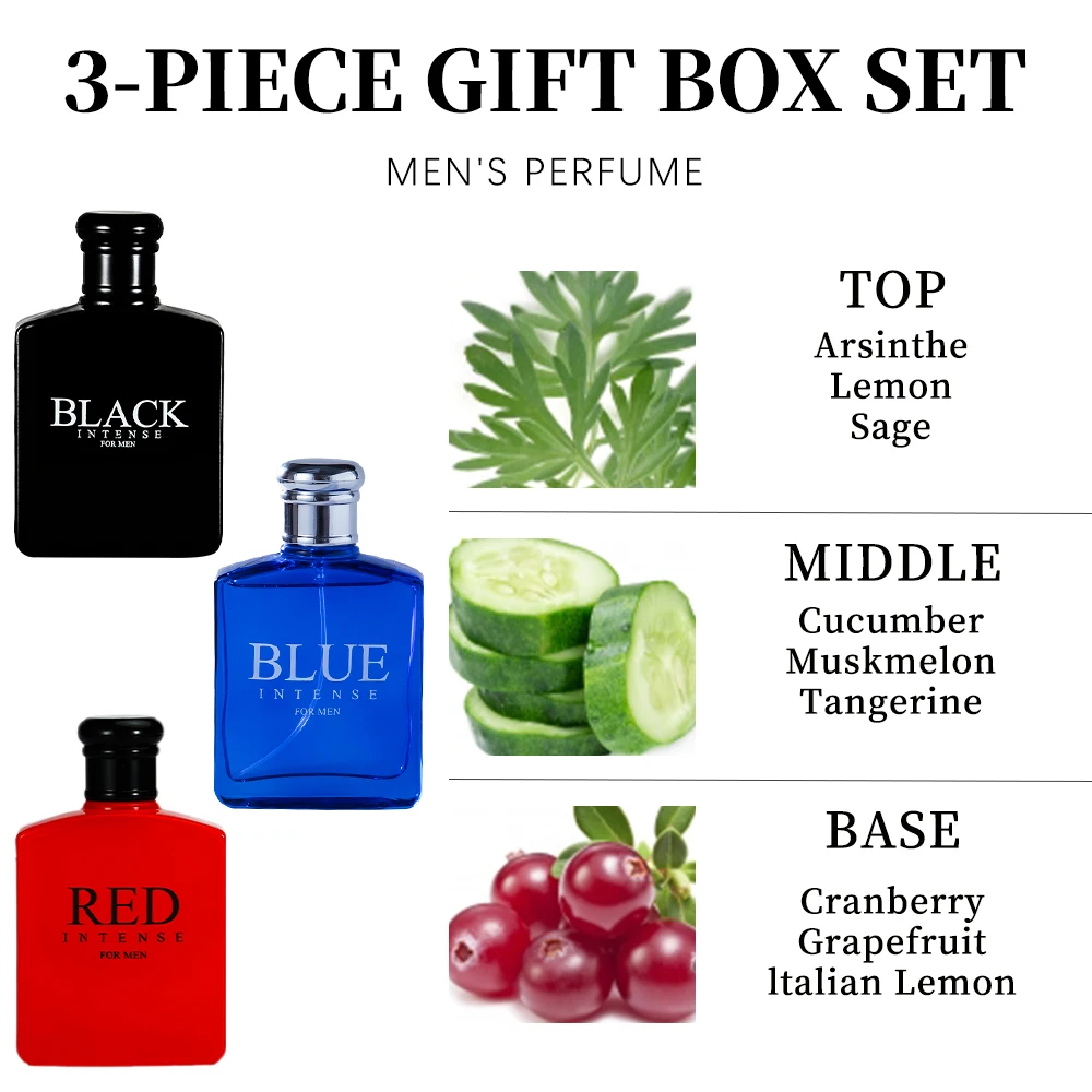 COFFRET Men's Luxury Perfume Gift Set Eau de Parfum Spray Gifts for Men Aromatic Perfumes Men's 3pcs EX Large Gift Set Fruit,