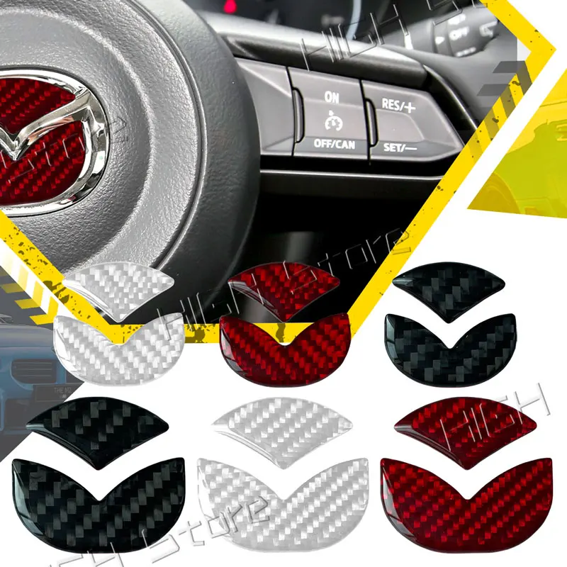 1Pc Carbon Fiber Car Steering Wheel Emblem Sticker Decal For Mazda 2 3 5 6 Axela Atenza Allegro CX3 CX5 CX7 CX9 CX30 Accessories