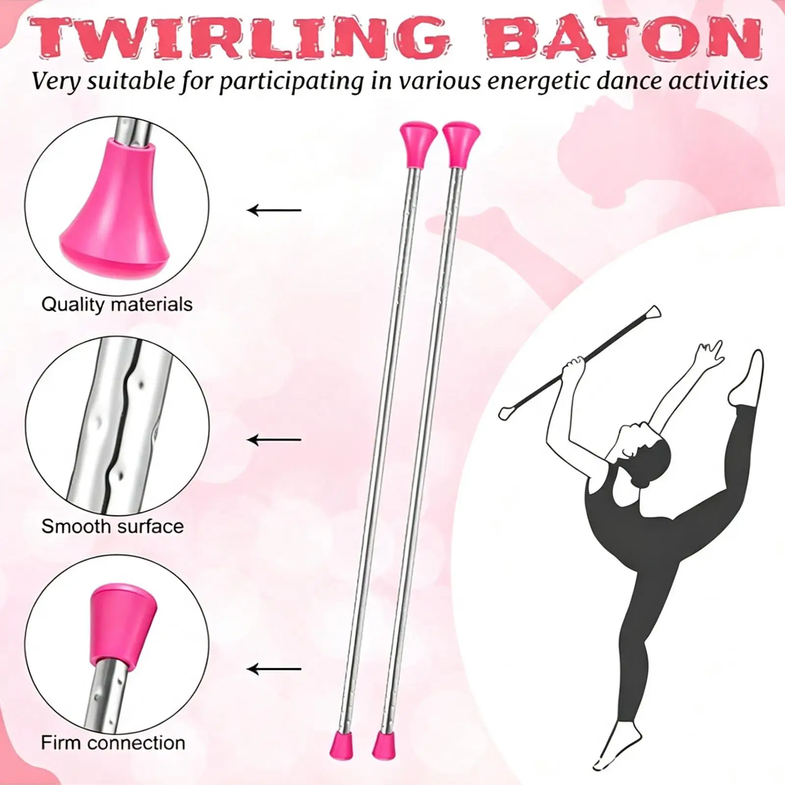 Ribbon Dancer Stainless Steel Ribbon Non-Slip Dancing Twirling Stick 21-inch Metal Majorette Dance Batons For Gym Stage Parade