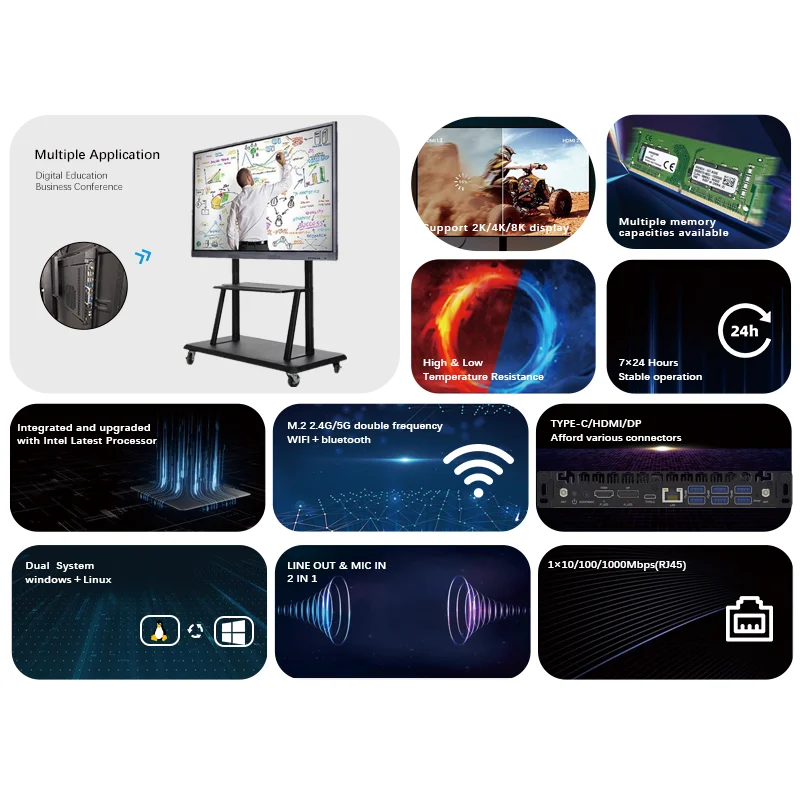 Education Smart Touchpad Built-in Intel Core I5 I7 12th Generation 13th Generation 2 Slot 16gb DDR4 Memory 32gb M.2 Solid State