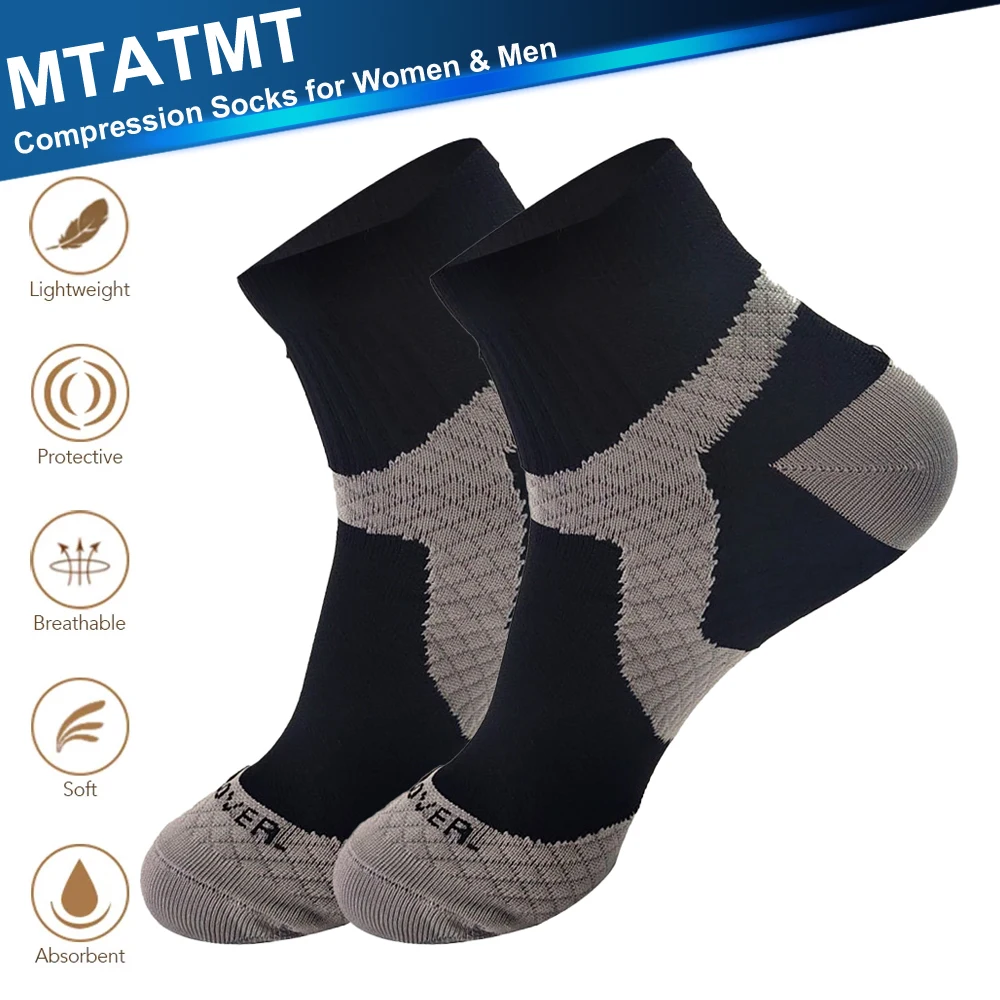 

MTATMT 1Pair Ankle Compression Running Socks for Women & Men, Cushioned Low Cut Athletic Socks with Arch Support