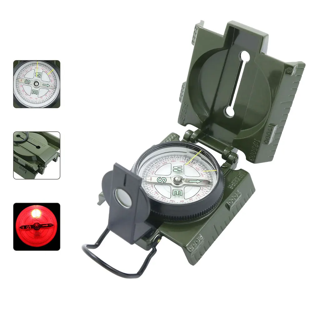 

DC45-4A Metal Lensatic Compass With Dual Map Scaels & LED Lights Mulitary Compass Outdoor Travel Tool Survival Gear NA68S