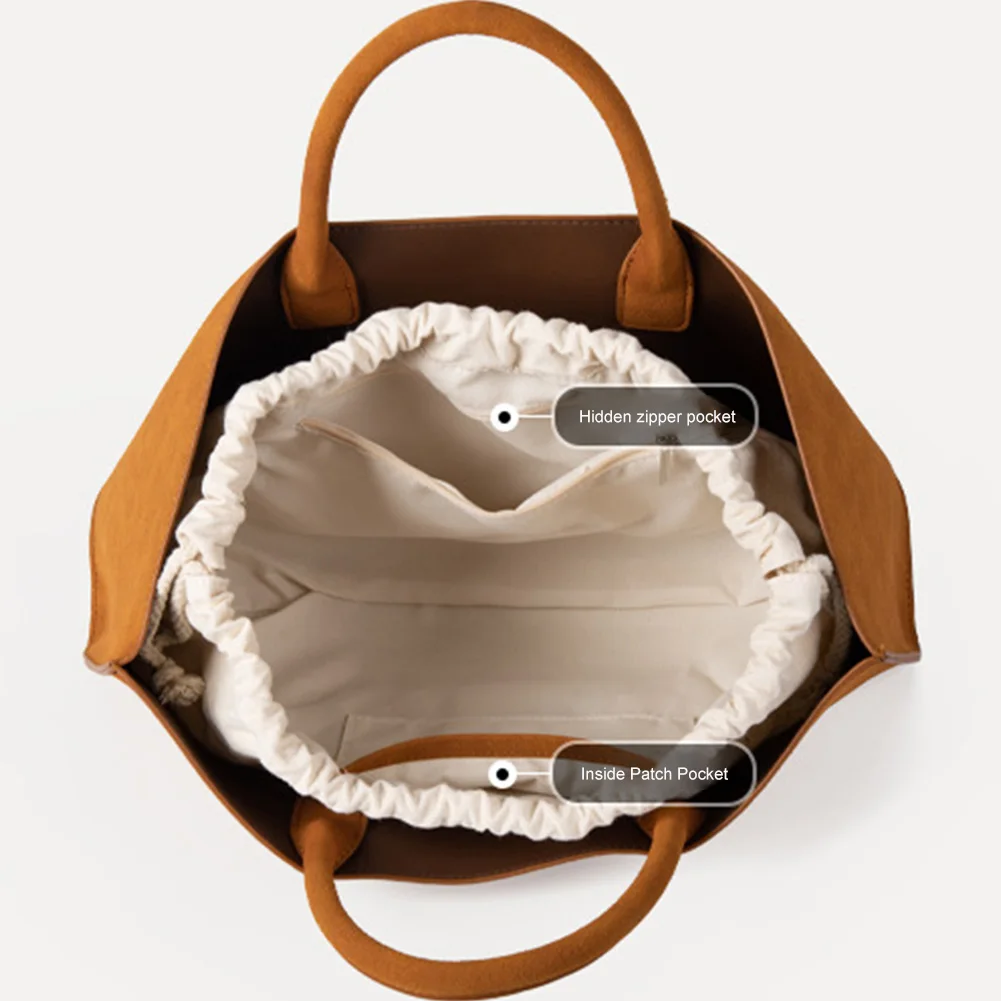 

Top Handle Bag Suede Large Capacity Shoulder Bag for Women with Multi Pocket Solid Satchel Purse Shopping Commuter Bag