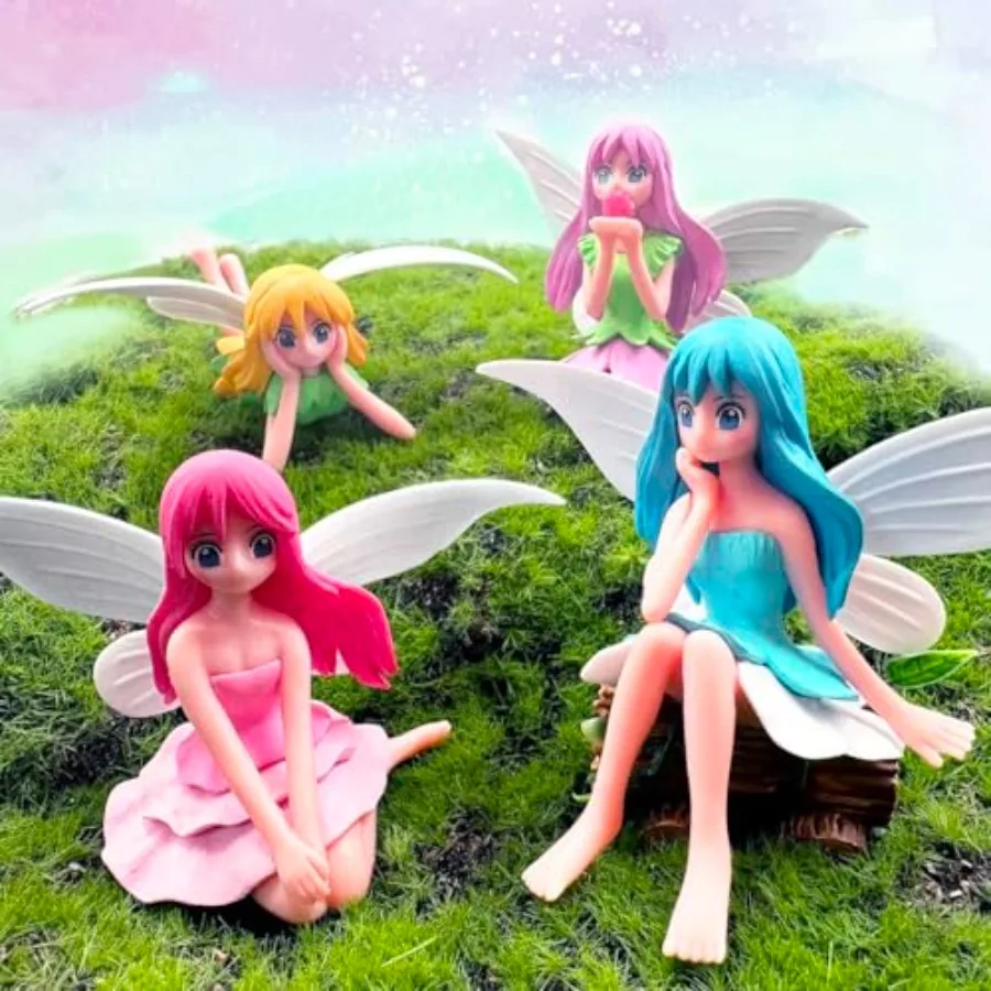Miniature Fairy Figurines - 4Pcs Flower Small Fairies Ornaments Resin Mini Fairy Figurines Tiny Elf for DIY Fairy Garden Flower