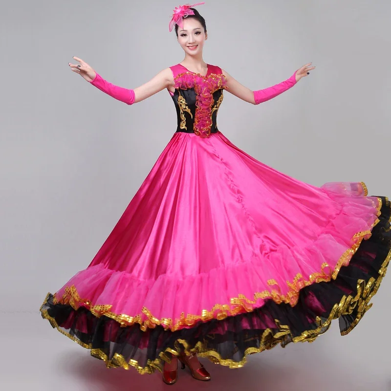 2020 novas mulheres espanhol tourada vestido cigano roupas desempenho vestidos longo robe feminino moderno traje de dança flamenco dl5729