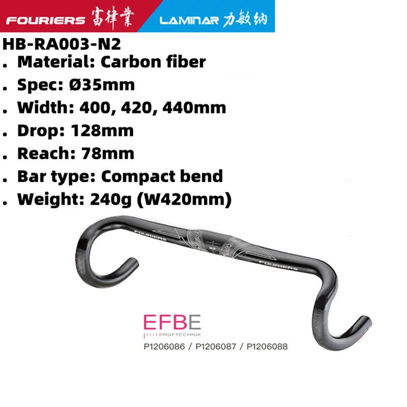 FOURIERS HB-RA003 ROAD Bike HANDLEBAR Carbon Fiber Over-sized Bent Bar 35X400, 420, 440mm