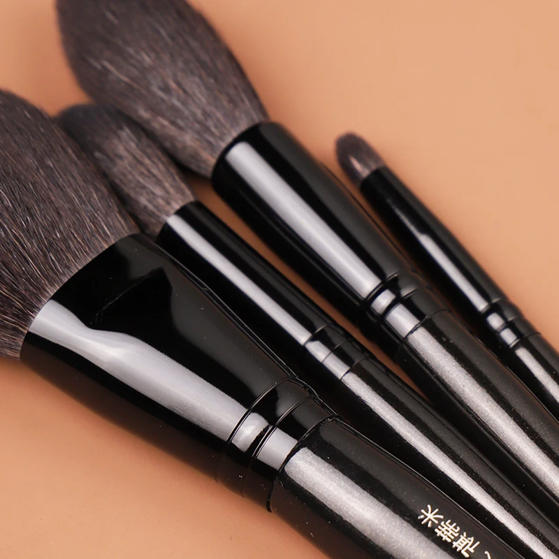 MyDestiny- Black Pearlized Makeup Brush Set 10 Pcs Natural Animal Hair Brush Include Eyeshadow Brush Powder Brush Lip Brush