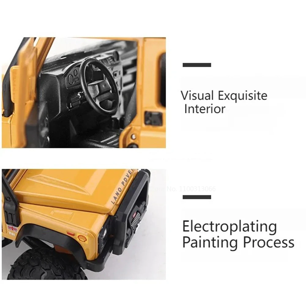 1:28 land rover defender unimog u5000 carros brinquedos modelos pneus de borracha 6 portas abertas roda off-road puxar para trás veículos crianças presentes