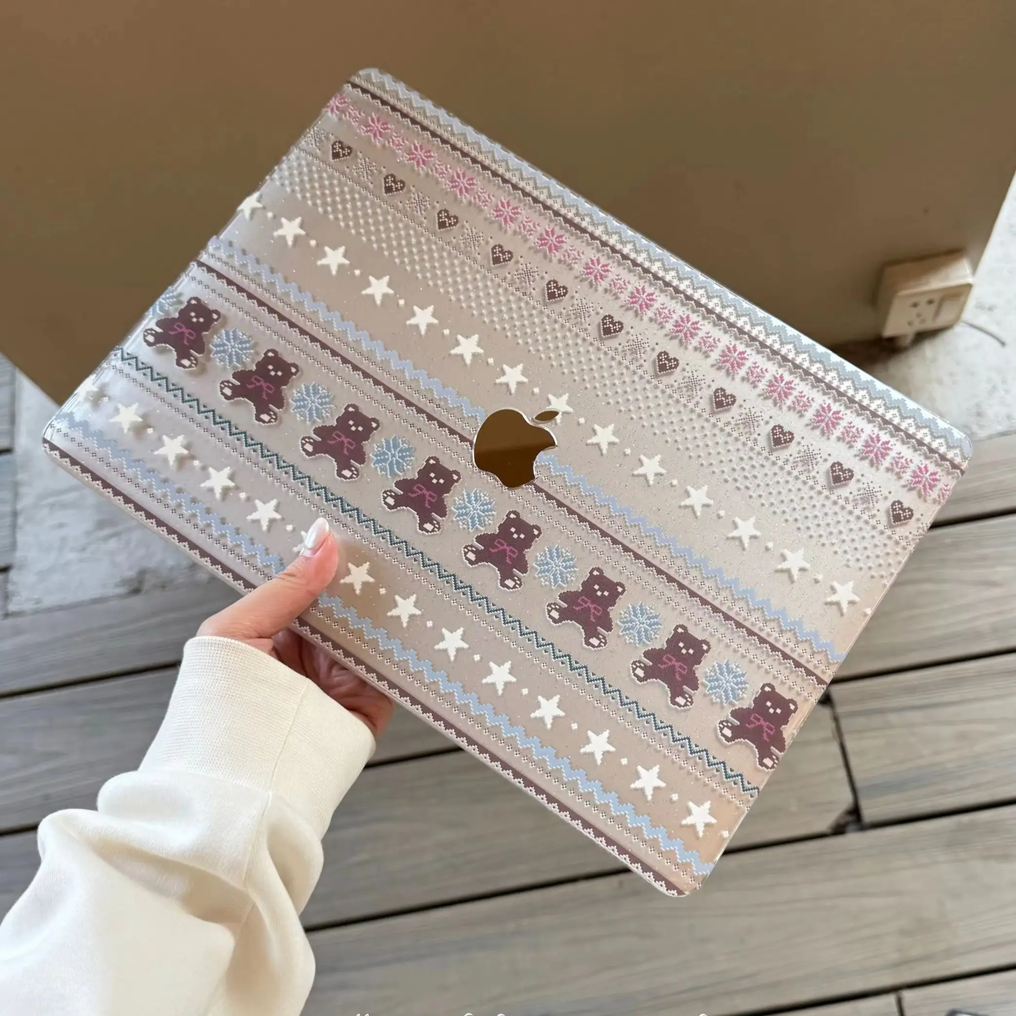 Fair Isle Bear Star Y2K Shining Laptop Case For Macbook Air 13.6 M4 NEO 15 M3 Hard Cover For Mac Book Pro 13 M1 M2 14 M4 M5 16