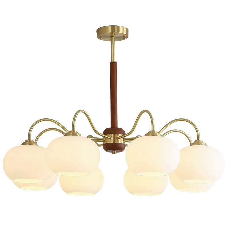 

Retro designer creative solid wood fabric magic bean lamp, American warm and romantic chandelier