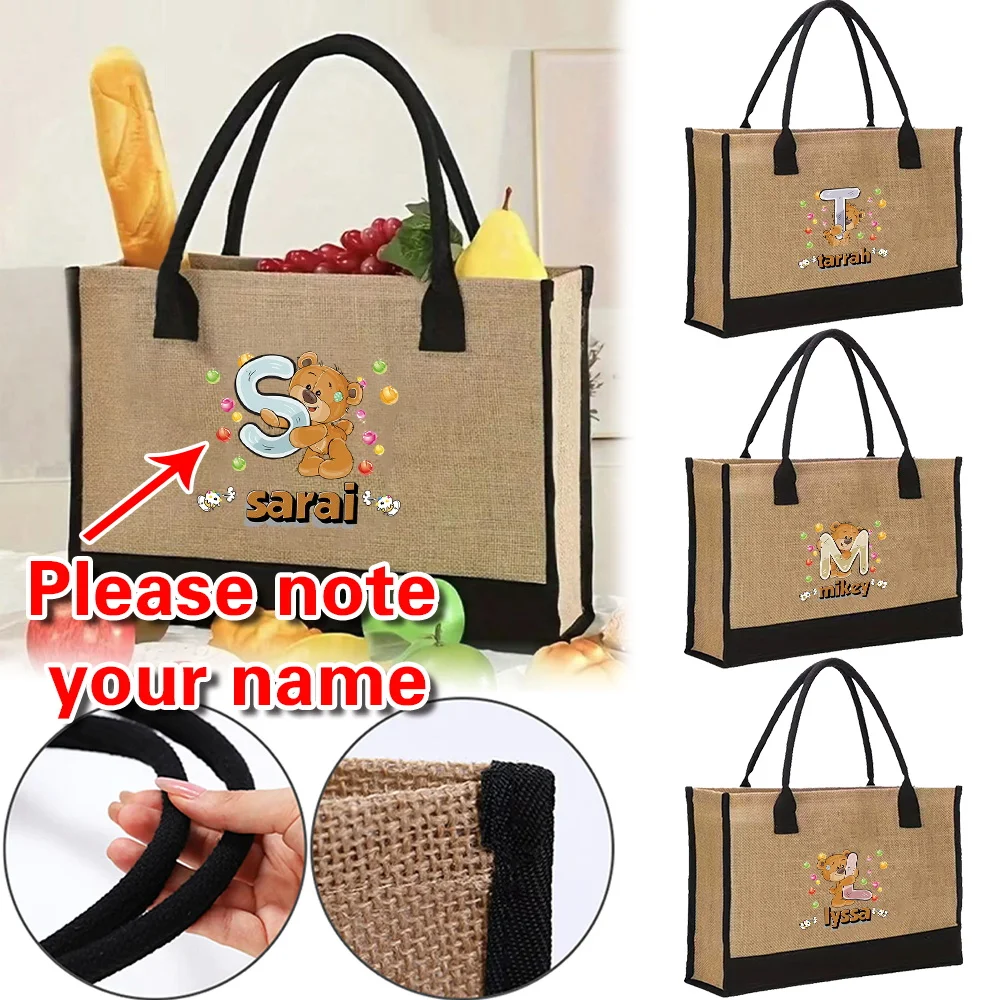 Personalized Customized Name Handheld Linen Bag Fashion Commuting Pack Portable Organizer Pouch Summer Beach Shoulder Bags