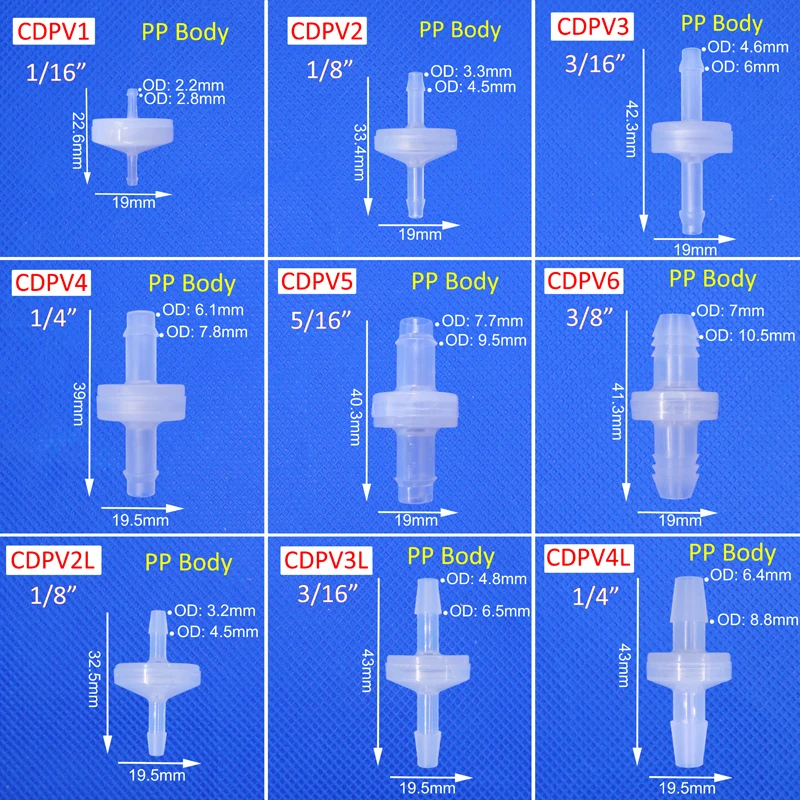 Válvula de retenção para a bomba do aquário do ozônio da água do ar, impedir o refluxo, anti-retorno, 1 maneira, 4mm, 6mm, 8mm, 10mm