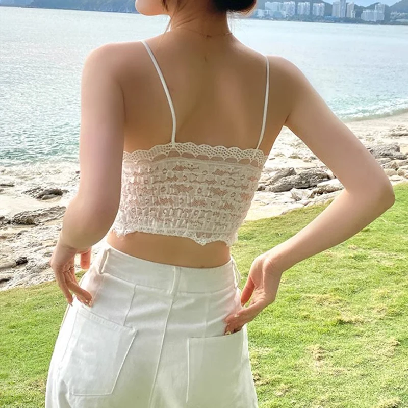 Mulheres Renda Trim Bralette Top, Camisola, V-Neck, Smocked Voltar, Tanques Strappy e Camis, Roupa de Verão, Teen-Girl Estética