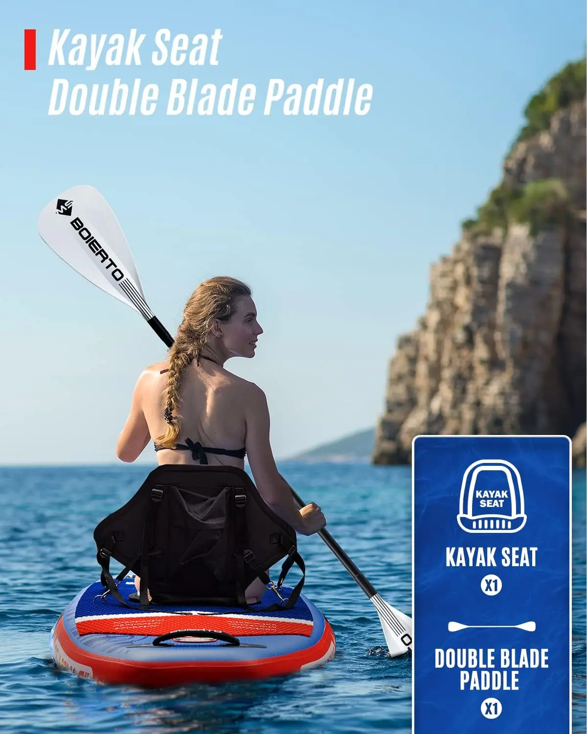 Inflatable Stand Up Paddle Boards for Adults, Yoga Board with Premium Sup Accessories & 3 Removable Fins, Backpack, Kayak Seat,