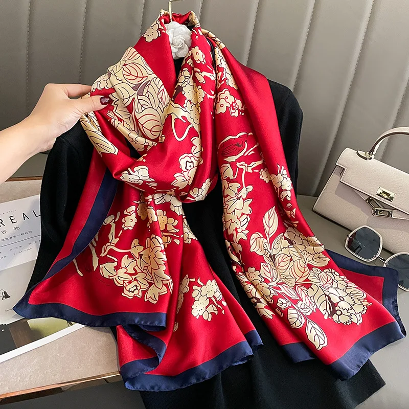 Spring Scarf Women\'s Luxury Design Scarf Silk Smooth Scarf Soft Muslim Headband Shawl Beach 85x180cm