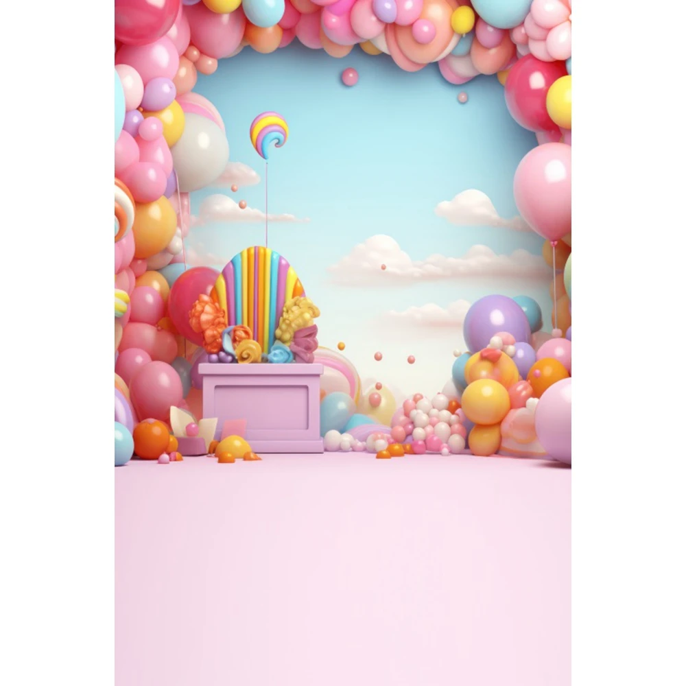 خلفية تصوير لعيد الميلاد الأول للأطفال، بالونات ملونة للأولاد والبنات، حفلة عيد الميلاد الأولى، كعكة استحمام الطفل، خلفية صورة سحق