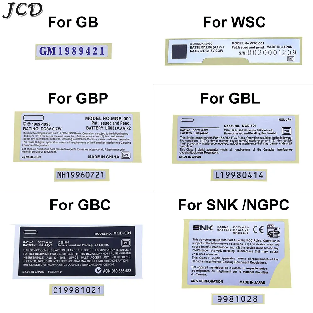 

JCD Replacement Lables Back Stickers For Gameboy GB GBC GBP GBL SNK NGPC WSC Game Console Shell Sticker ﻿