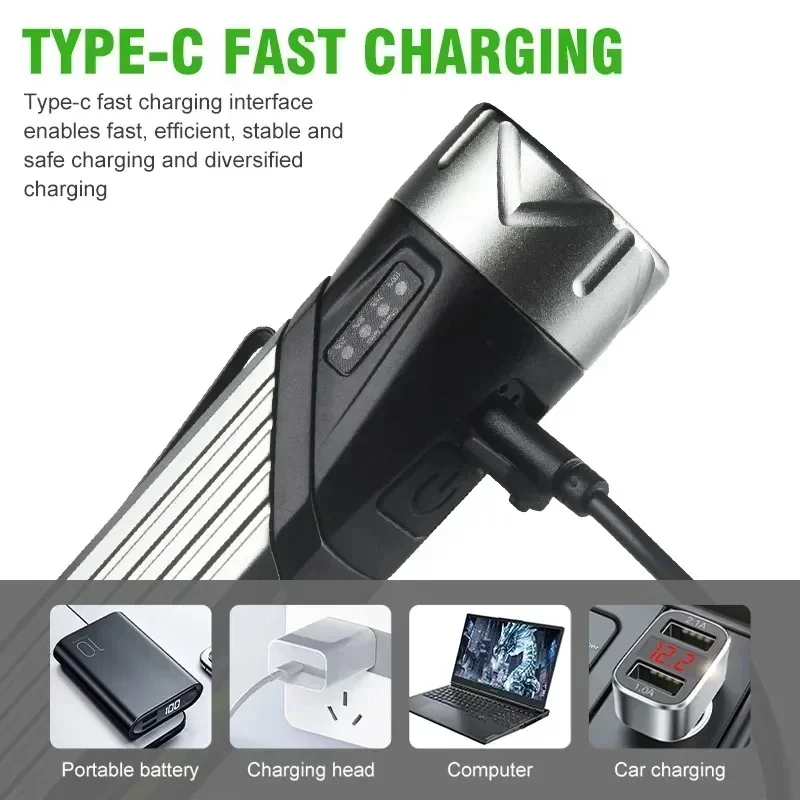 Super bright rotatable LED flashlight C-type rechargeable foldable flashlight with magnetic work light waterproof camping light