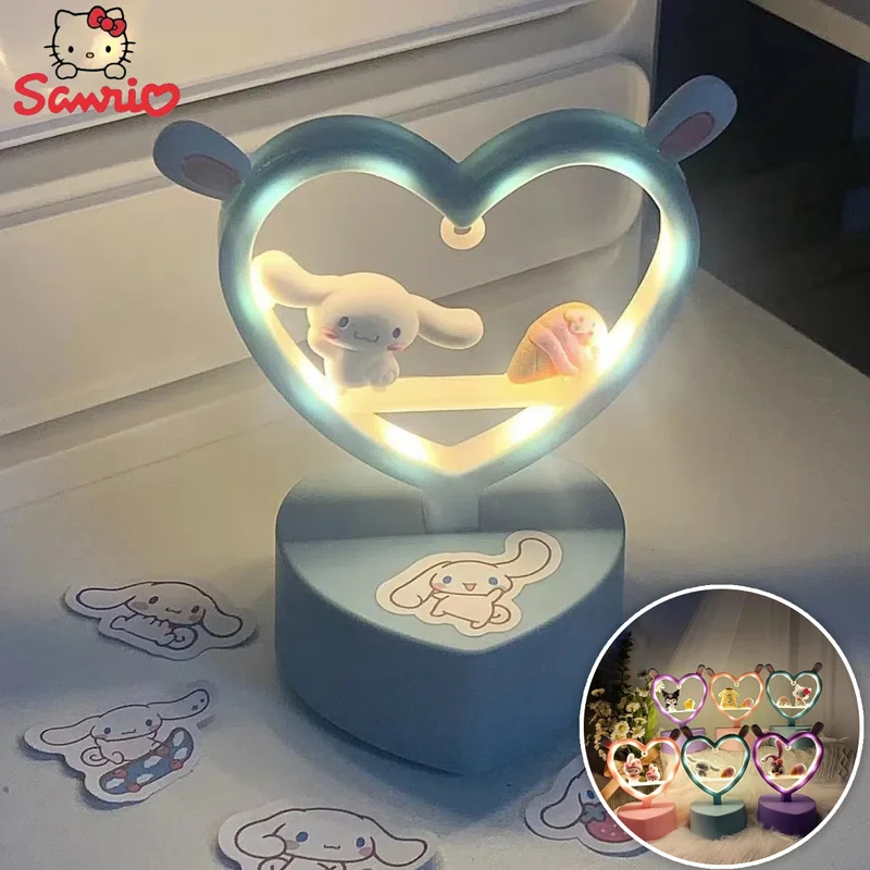 Hello Kitty Sanrio Night Light Cinnamoroll Melody Kuromi Cartoon Kids Glow Table Lamp Creative Heart Shaped Night Light Gifts