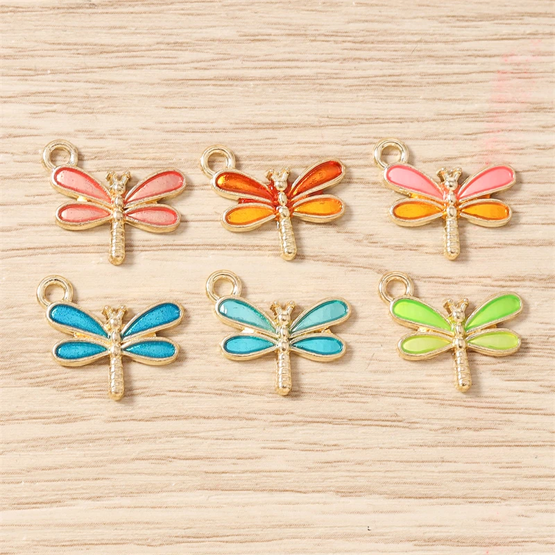 10 Stück 15 x 12 mm niedliche Emaille-Anhänger mit fliegender Libelle für die Herstellung von Halsketten, Ohrringen, Armbändern, DIY-Handwerk, Schmuckzubehör – Detail 2