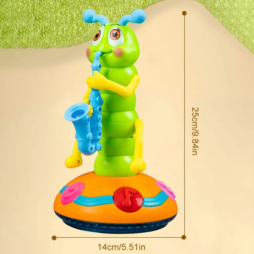 ของเล่นแซ็กโซโฟนหนอนผีเสื้อไฟฟ้าพร้อมดนตรีและแสงอัตโนมัติหลีกเลี่ยงอุปสรรคของเล่นเต้นรำของเล่นเพื่อการศึกษาของขวัญคริสต์มาส