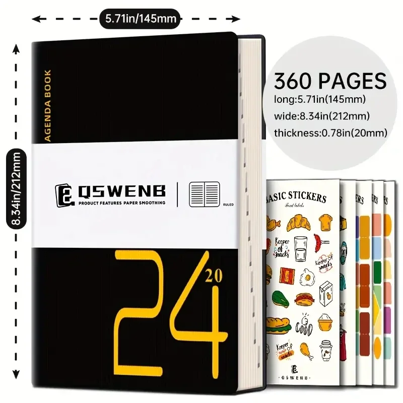 Agenda 2024 Weekly and Monthly Notepad Hot Stamping Calendar Planning Diary Notebook with 5 Label Stickers Sketchbook Planner