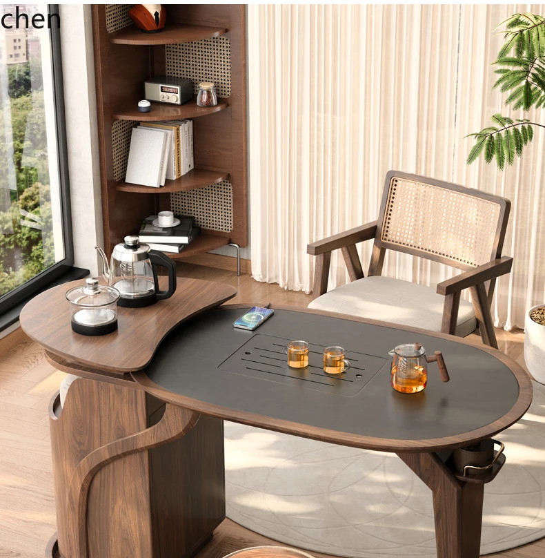 HXL solid wood balcony tea table small apartment modern simple rock slab tea table