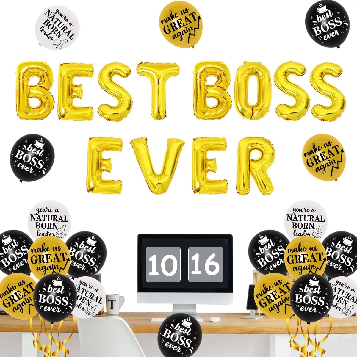 Best Boss Ever Aluminum Film Balloon Banner Boss Day Office Party Decoration Suitable for Happy Boss Day Theme Party Decoration