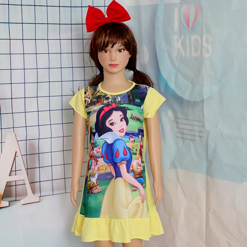 Snow White Anna Elsa Mermaid Dress Girls Nightdress Clothes Summer Cartoon Nightgown Children Clothing Short Sleeve Pajamas