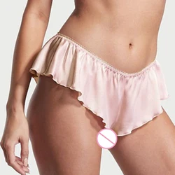 Sexy Men Satin Briefs Loose Underwear Sissy Panties Breathable Unisex Skirts Knickers Sexy Underpants Bare Buttocks Nighties Sex