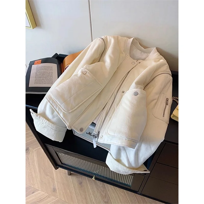 

Thickened Cotton Jacket Women's Winter Casual Short Coat Velvet Surface Warm American Style High-grade Feeling Zipper Closure