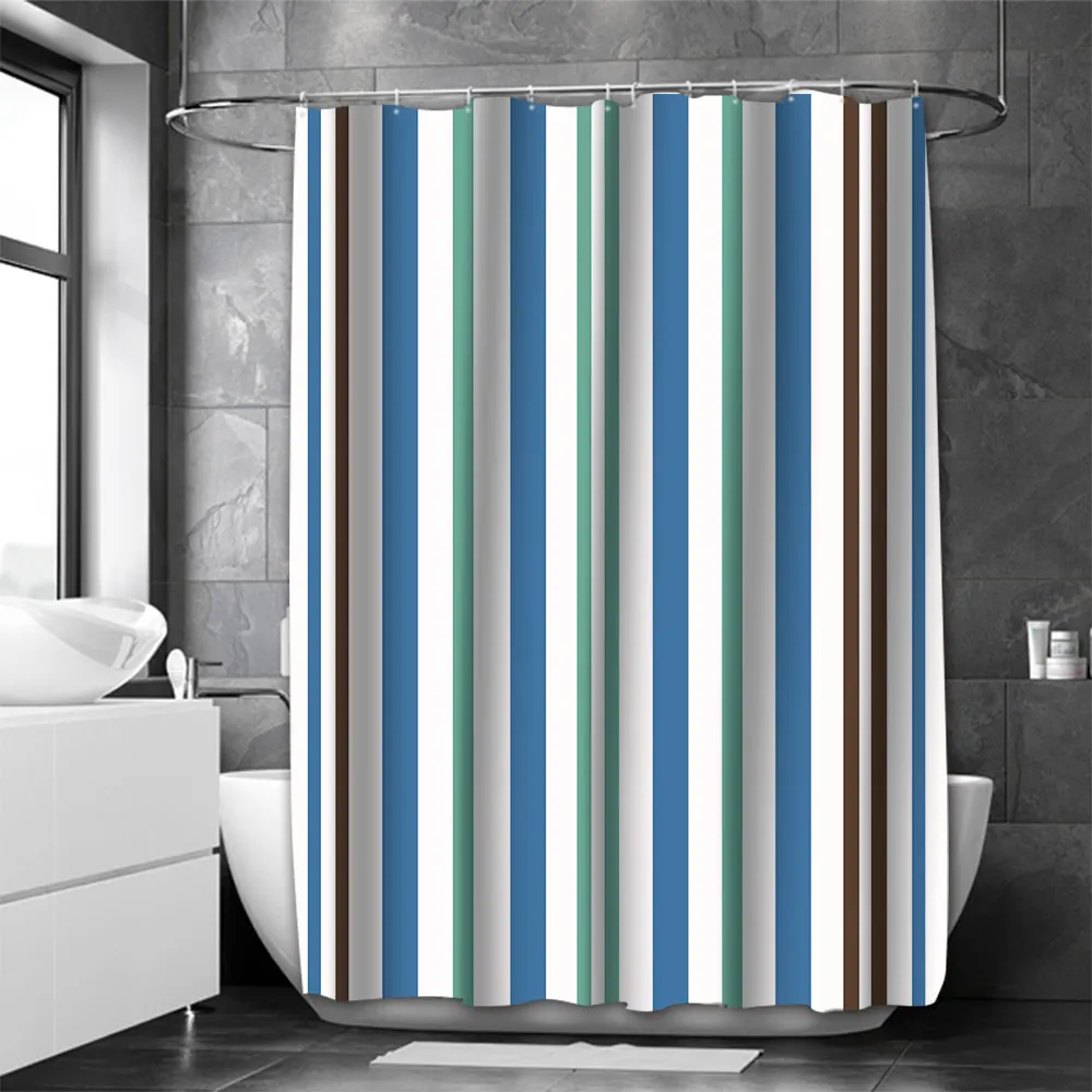 Colorful Stripe Geometric Bathing Curtain Modernism Bathroom  Shower Curtain Waterproof With 12 Hooks Home Deco Free Ship