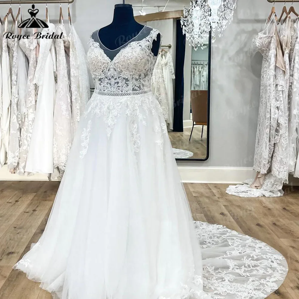 

robe chic Lace Appliques Plus Size Wedding Dress with Cap Sleeve 2025 Oversized Bridal Gown for Women Custom Made bengalas boda