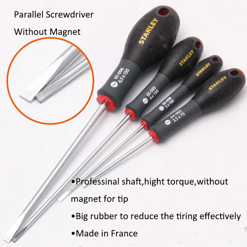 Stanley 1 Piece Professional Slotted Screwdriver Parallel Precision Flat Screwdriver Non-magnet Ergonomics Handle Made in France