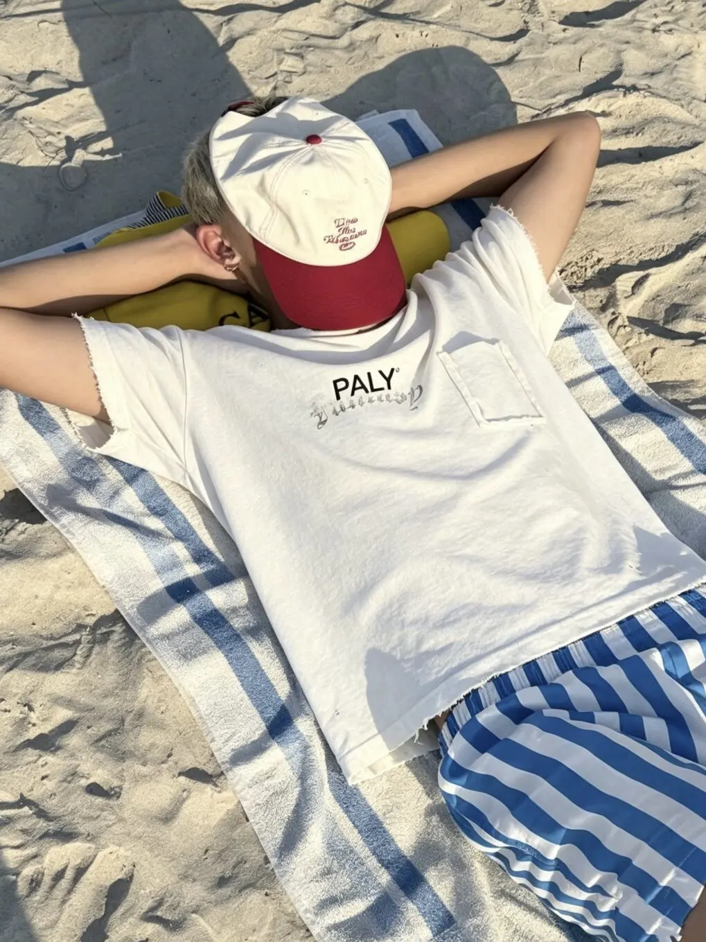 Paly hollywood 26ss pocket white faded damage washed short sleeve t-shirt